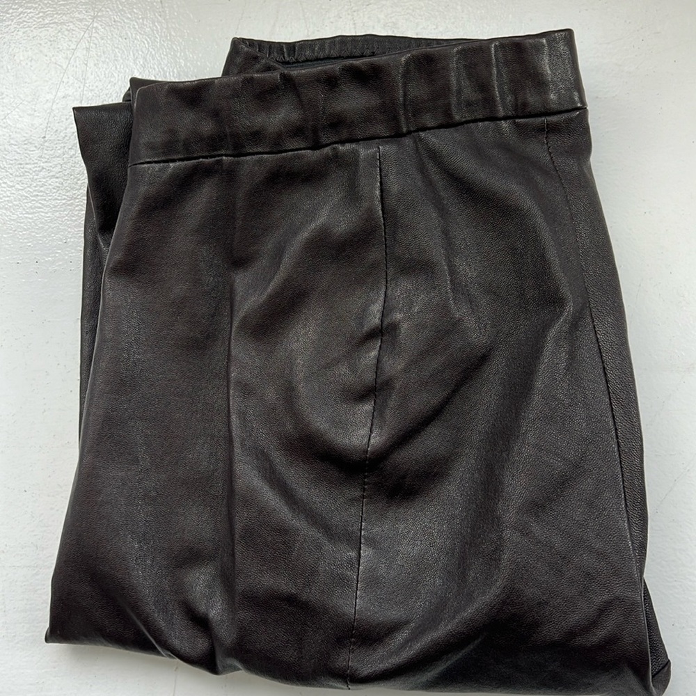 Vince Luxurious Butter Soft Leather Pull On Brown Leggings Zipper Ankle SZ small
